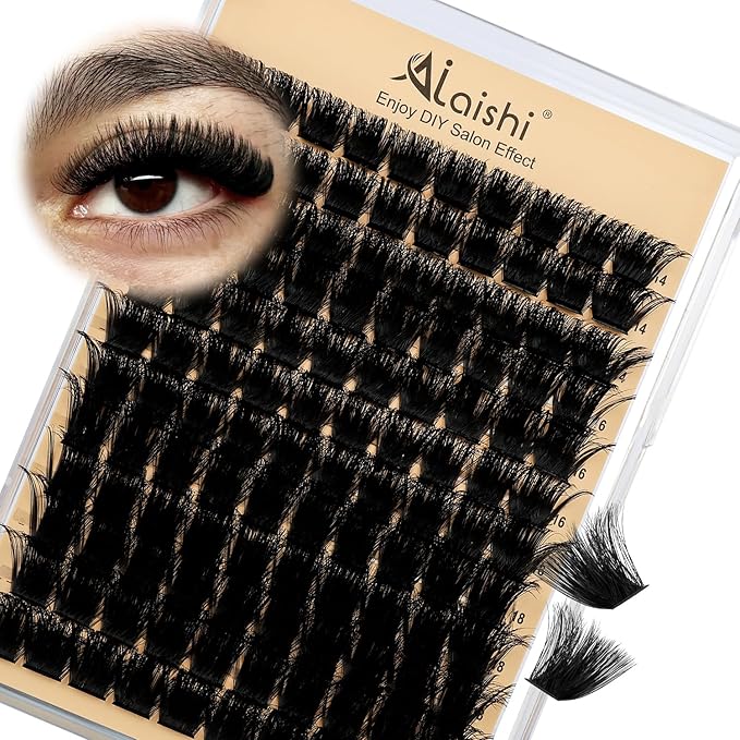 AILAISHI Lash Clusters Kit, DIY Cluster Eyelash Extensions 14‑20mm, 200D, 120pcs Fluffy D Curl Natural Lashes–Fake Cat Eye Individual Clusters