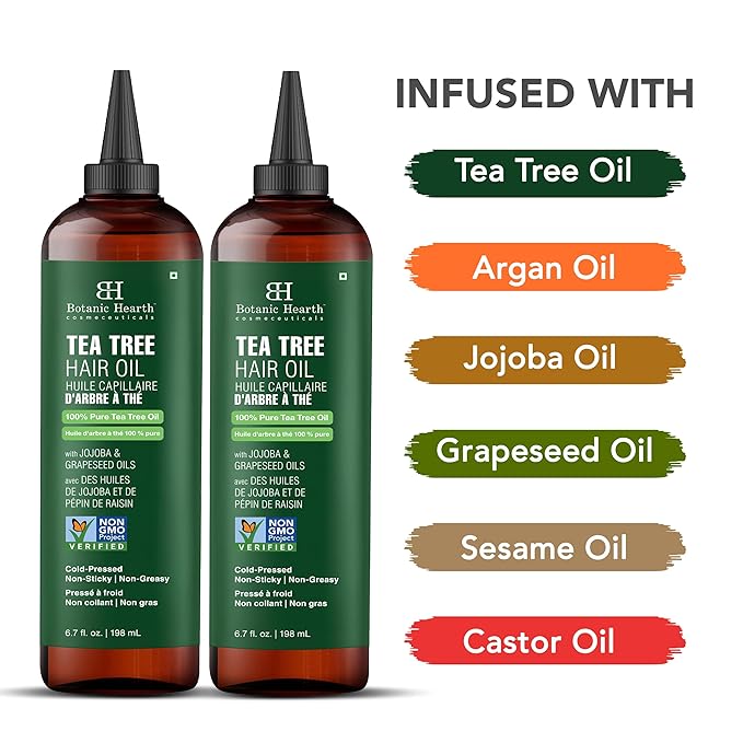 Botanic Hearth Hair Oil for Hair Growth & Hair Relaxer | Strengthening Dry, Frizzy, Damaged Hair & Scalp Treatment | Tea Tree Hair Oil – 6.7 Fl Oz (2 Pack)