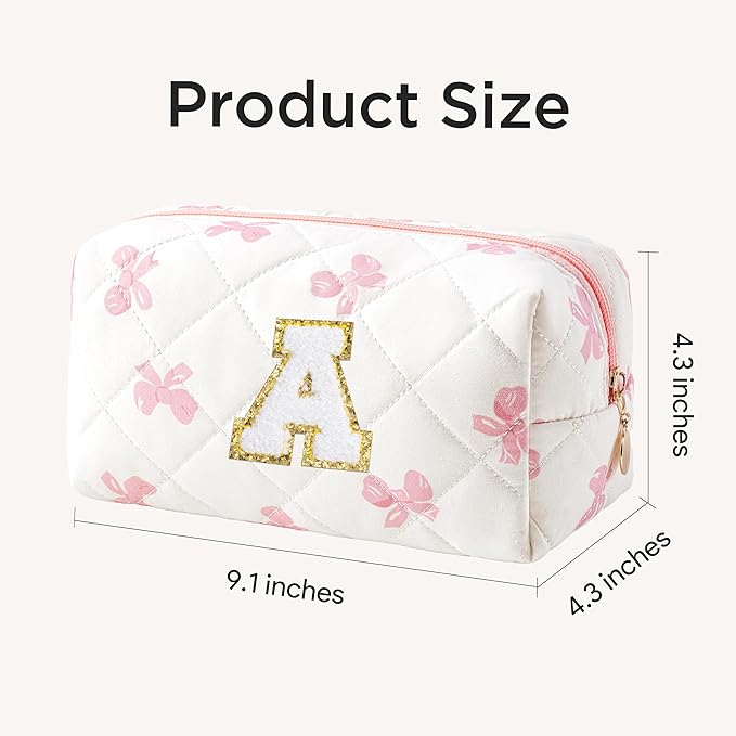 HBselect Initial Makeup Bag for Women, Pink Cosmetic Travel Toiletry Bag, Flowers Zipper Make Up Pouch Organizer Teen Girl Gifts Trendy Stuff A