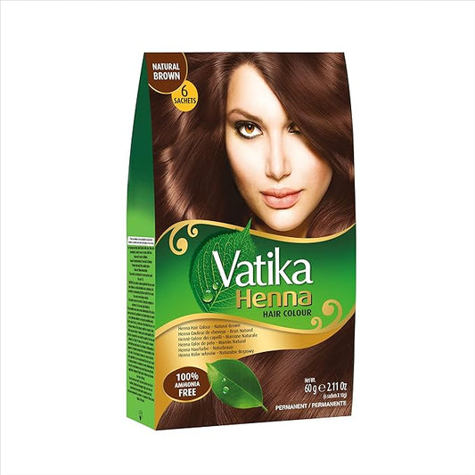 Vatika Naturals Permanent Hair Dye Natural Brown – Ammonia-Free With Natural Henna, Grey Coverage, Nourishing Herbal Blend, Long-Lasting Color for Soft, Shiny Results – 18 Sachets X 10g (Pack of 3)