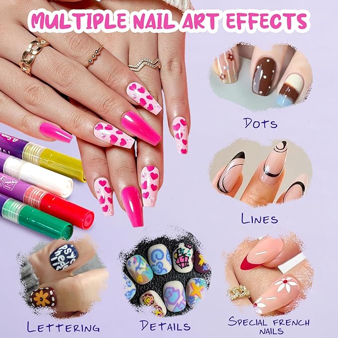 MKNZOME 12 Color Nail Art Pens for Painting Nails, 0.5 MM Nail Polish Pens Drawing Point Liner Painted Pen Kit, Waterproof Quick-drying for DIY Nails Art Design Manicure Tools