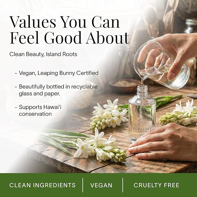 Kupaloke Tuberose Body and Hair Mist from Hawaii, Hair Perfume for a Light, Hydrating Refresh, Body Mist for Women and Men, Alcohol-Free, With Moisturizing Hyaluronic Acid & Glycerin, 3.4 oz