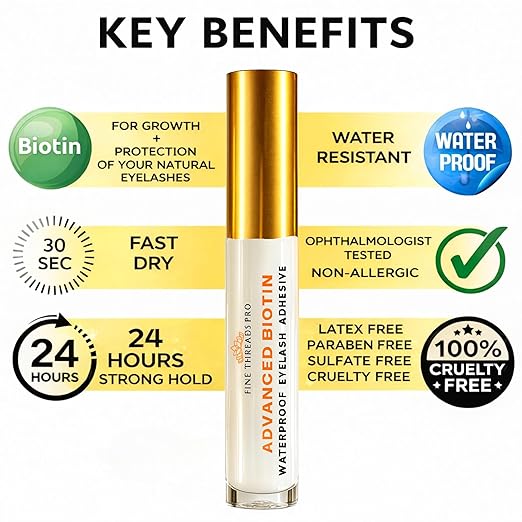 2 in 1 Clear Eyelash Glue with BIOTIN; Sensitive Eyes Safe ; Strong Hold Brush On Cluster Lash Glue, False Eyelash Extensions Strip Lash Adhesive, Latex Free Vegan Cruelty Free Waterproof