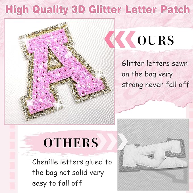 Small Initial Patch Makeup Bag Personalized Gifts Make Up Bag,White Cute PU Leather Glitter Letter Cosmetic Bag with Zipper,Trendy Portable Travel Toiletry Pouch,Preppy Stuff for Teen Girls Women U
