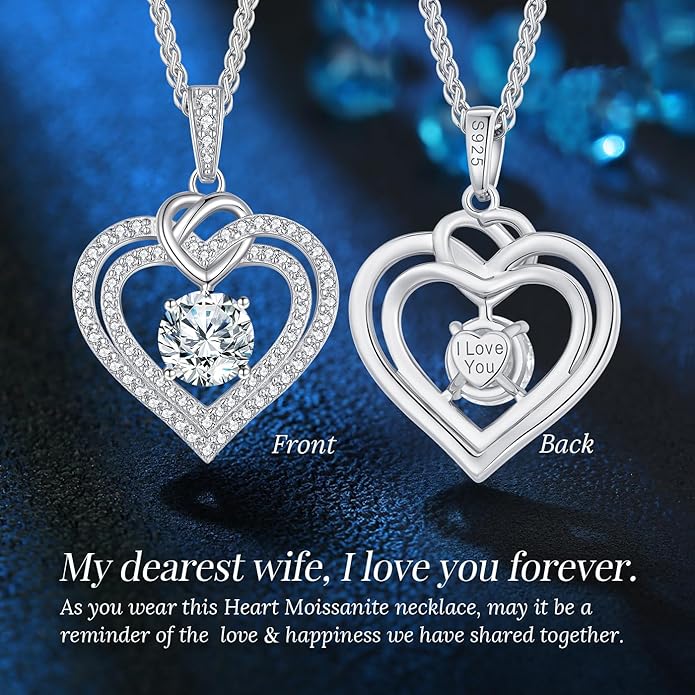 OOBEE Moissanite Heart Necklaces for Women, 1- 4 Carat Moissanite 925 Sterling Silver Gold Plating Fine Women Necklace，Ideal Anniversary Birthday Christmas Valentine Mothers Day Jewelry Gifts for Mom Wife Her Girlfriend