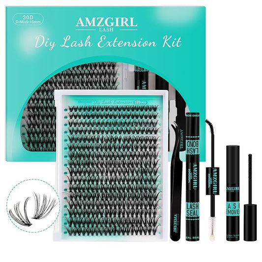 Lash Extension Kit 320Pcs,DIY Individual Lashes Clusters Kit,Lash Bond And Seal,Lash Remover For Eyelashes Extensions,Lash Applicator Tool For False Eyelash Cluster Kit At Home(30D,D-Mix9-16mm Kit)
