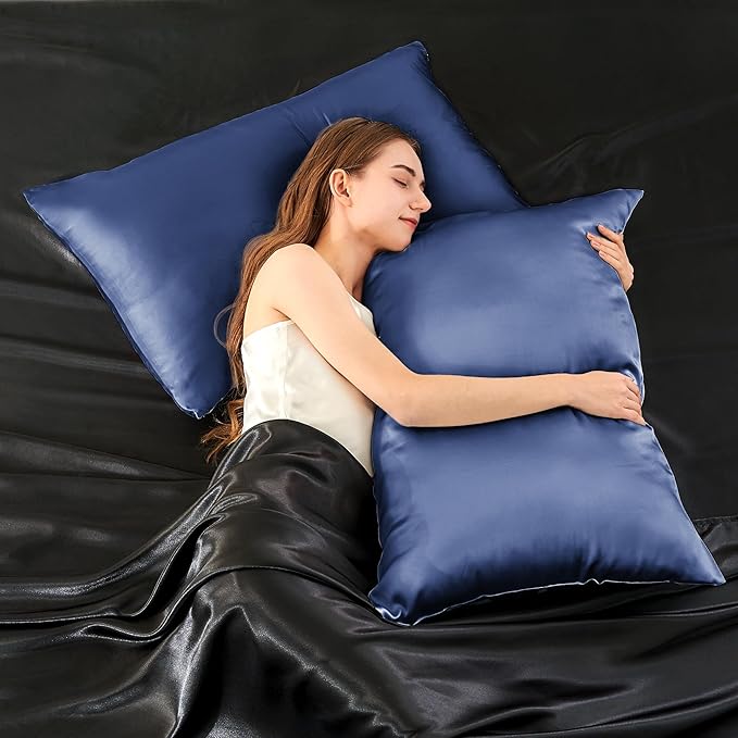 INFIIXSO Mulberry Silk Pillow Cases King Size Set of 2, Silk Pillowcase with Hidden Zipper 20"x36", Extraordinary Smooth and Soft Pillow Case for Hair and Skin(Navy, 2 Pack)