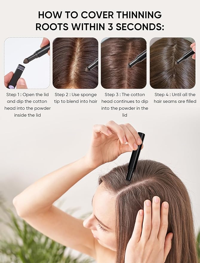 Root Touch Up Hair Color Fibers Hairline Powder for Thinning Hair, Quick Coverage Root Cover Up Stick for Women & Men 0.04oz(Light Brown)(Light Brown, Regular Size)