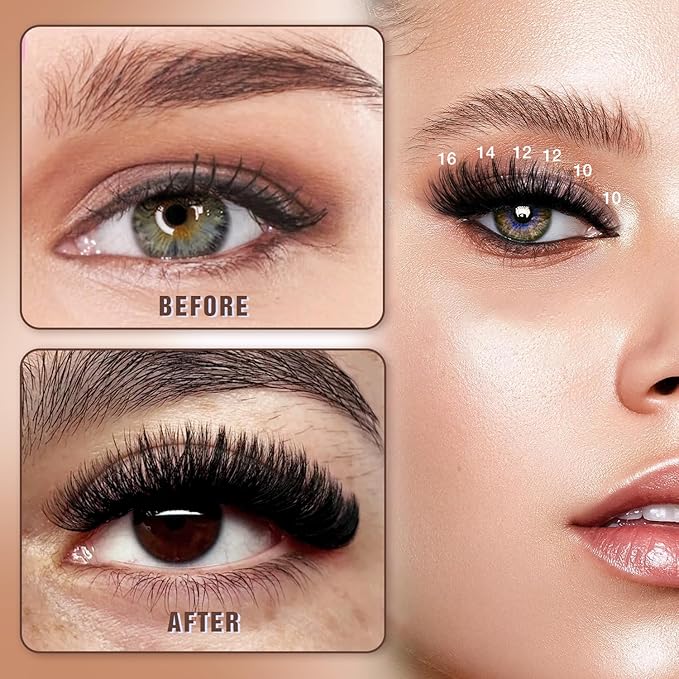 AILAISHI Lash Clusters Kit, DIY Cluster Eyelash Extensions 14‑20mm, 200D, 120pcs Fluffy D Curl Natural Lashes–Fake Cat Eye Individual Clusters