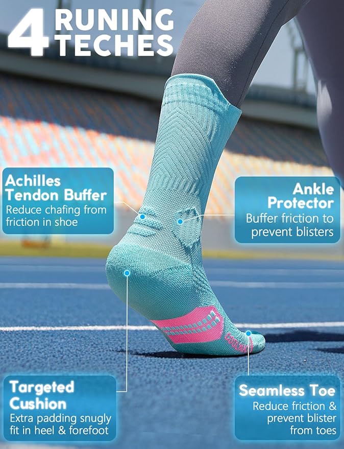 Juclise Womens Coolmax Bamboo Viscose Compression Running Crew Socks, Moisture-Wicking Anti-Blister Hiking&Gym Athletic