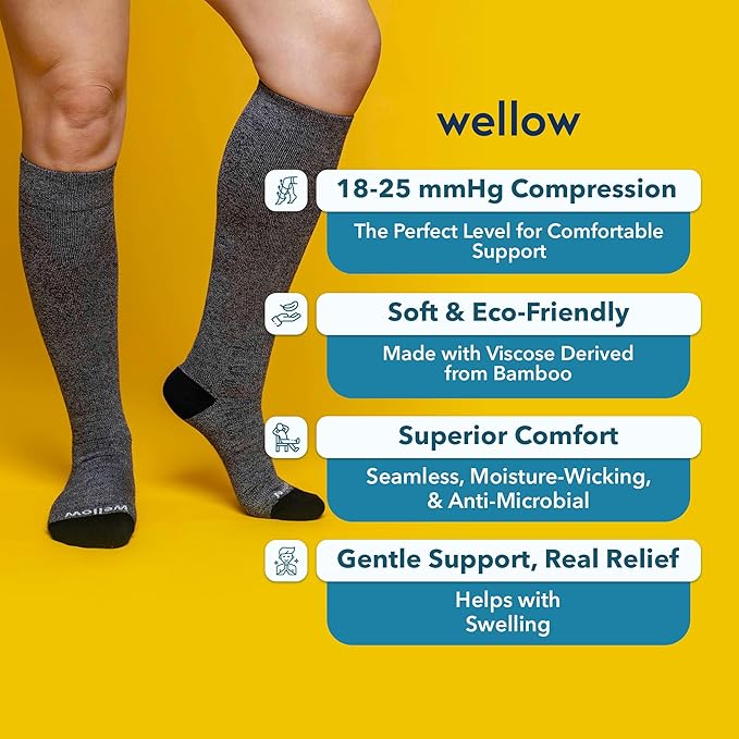 Wellow Premium Socks (Compression Socks - Regular) for Men & Women, Made with Viscose from Bamboo, Knee High, 18-25 mmHg