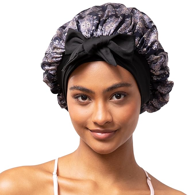 Tie Band Silk Satin Bonnet for Sleeping Hair: Women Sleep Night Wrap Cap for Straight Wavy Curly Coily Kinky Natural Hair Head - Bohemia