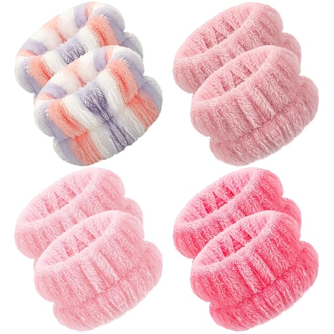 Chuangdi 4 Pairs Wrist Bands for Washing Face Wrist Spa Microfiber Wash Towel Band Scrunchies Absorbent Wristbands Sweatband for Women Prevent Liquid from Spilling(Vivid Colors)