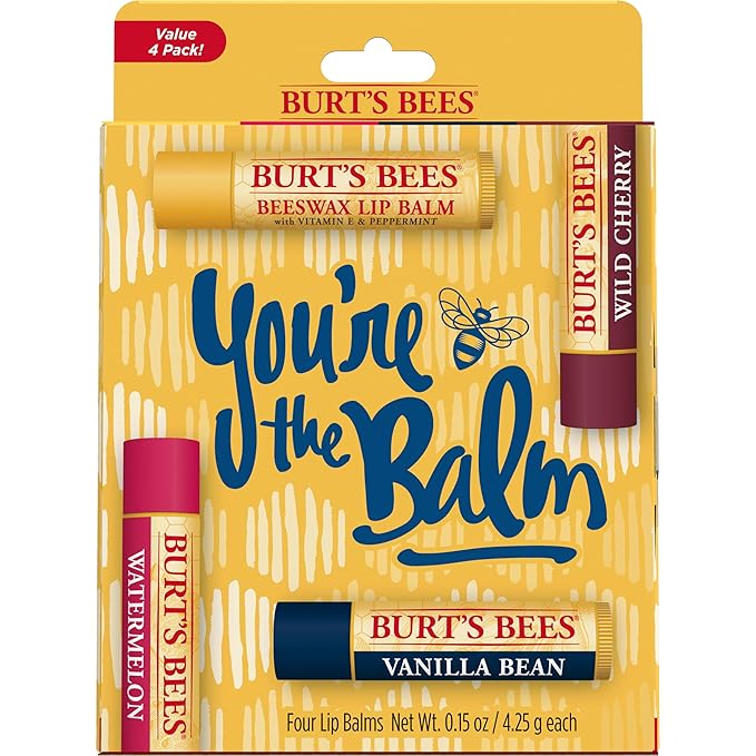Burt's Bees You're the Balm Lip Balm Pack, With Beeswax, Wild Cherry, Watermelon and Vanilla Bean Flavors, With Responsibly Sourced Beeswax, Tint-Free, Natural Origin Lip Treatment, 4 Tubes, 0.15 oz.