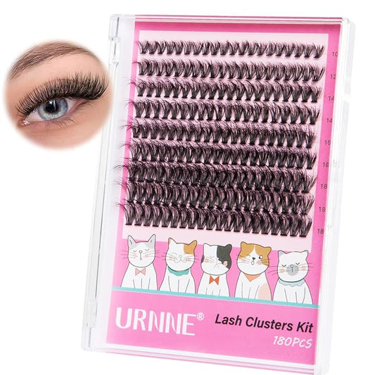 URNNR Fluffy Lash Clusters 5D 40D Volume Eyelash Clusters 10-18mm Wispy Individual Lashes D Curl Cluster Eyelash Extensions 180pcs DIY Lash Extension for Beginners (LF09)