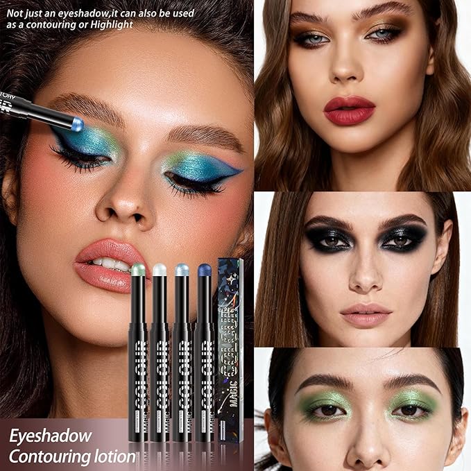 Glitter Boosted Shimmer Cream Eyeshadow Stick, Waterproof Instant Set, Creamy Texture, Non-Irritating, Ideal for Beginners & Models, Multiple Shades Available (18#)