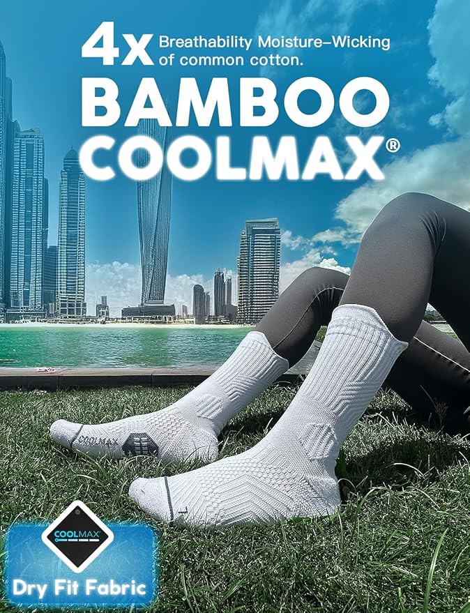 Juclise Womens Coolmax Bamboo Viscose Compression Running Crew Socks, Moisture-Wicking Anti-Blister Hiking&Gym Athletic