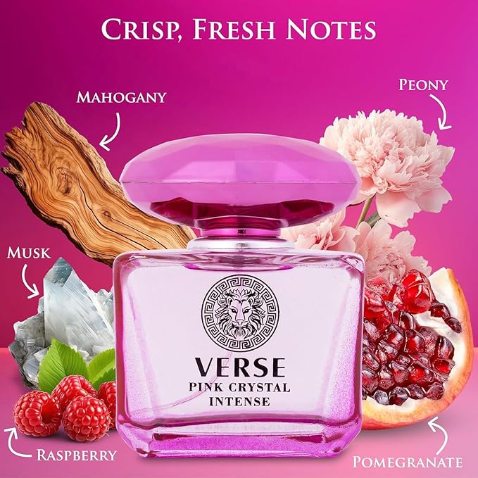 Verse Women’s Fragrance Collection – Deep Blue, Deep Purple & Pink Crystal Intense – 3.4 fl oz Eau de Parfum Gift Set – Floral, Fruity & Woody Notes with Apple, Pear, Raspberry and Magnolia
