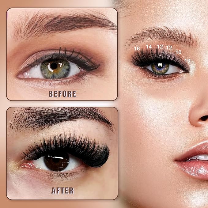 AILAISHI Lash Clusters Kit, DIY Cluster Eyelash Extensions 10‑20mm, 100D+200D, 156pcs Fluffy D Curl Natural Lashes with Bond & Seal,Tweezers–Fake Cat Eye Individual Clusters