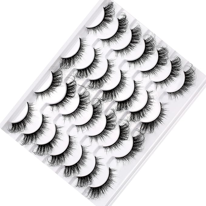 False Eyelashes Volume Wispy Cat Eye Lash Natural Spiky Fake Eyelashes Foxy Faux Mink Lashes Strips 14 Pairs Pack
