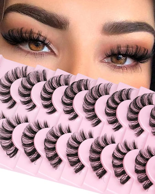 False Eyelashes that Look Like Extensions 16mm Lashes Strips with Clear Band Faux Mink Eyelashes Natural Look Fake Lashes Russian Strip Lashes for Clean Girl Makeup Strip 7 Pairs by Focipeysa