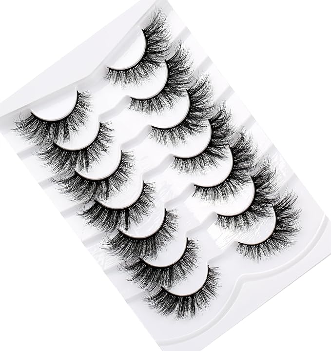 Pooplunch False Eyelashes Cat Eye Lashes Fake Eyelash Dramatic Volume Wispy Foxy 8D Faux Mink Lash Strips 7 Pairs Pack