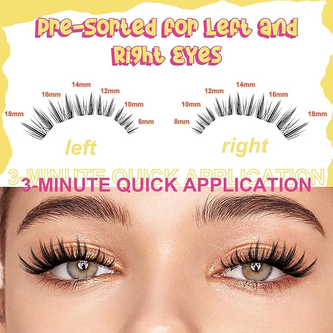 WiWiLINK Wispy Lash Clusters 8-14mm Spike Eyelash Clusters D Curl DIY Lash Extension with Spikes 0.03mm -Invisible Band Natural Individual Cluster Eyelashes, Freya Short
