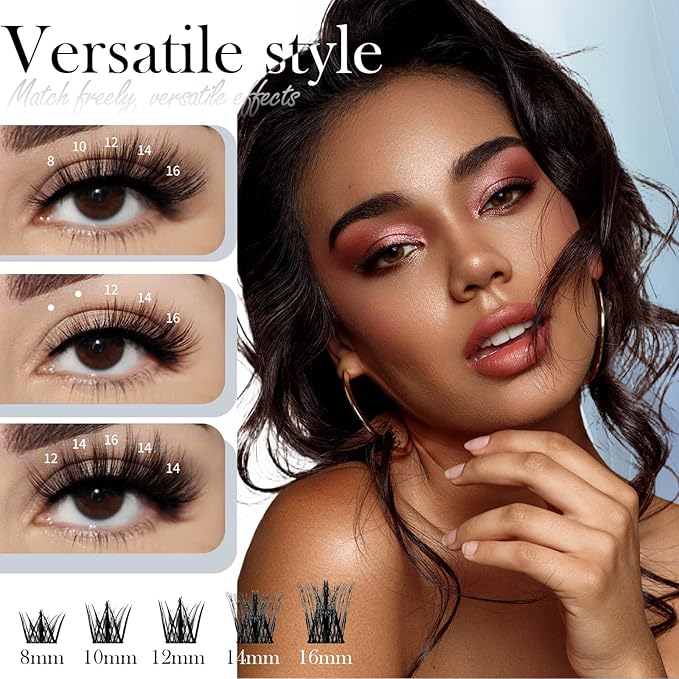 Luxury Lash Clusters Kit - Wispy & Fluffy Cluster Eyelash Extensions 8-16mm, 150H Wear | Korean Hypoallergenic PBT Fibers, Waterproof Glue & Seal | Gift Ready Premium Box (Natural-sliver box)