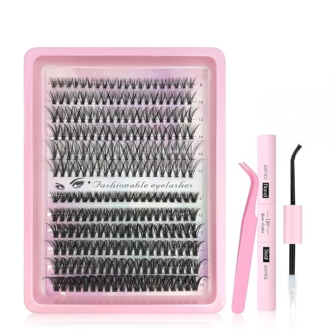 DIY Lash Extension Kit 240pcs Lash Clusters Eyelash Extension Kit, 8-16mm 40D+50D Individual Lashes Kit with Lash Bond and Seal, Lash Tweezers for Self Use (40D&50D, 0.07D, 8-16mm, Kit)