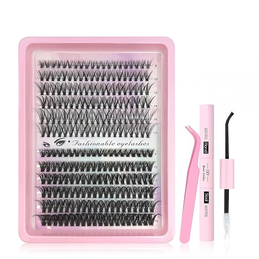 DIY Lash Extension Kit 240pcs Lash Clusters Eyelash Extension Kit, 8-16mm 40D+50D Individual Lashes Kit with Lash Bond and Seal, Lash Tweezers for Self Use (40D&50D, 0.07D, 8-16mm, Kit)