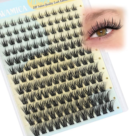 Yawamica Lash Clusters Wispy Eyelash Extensions 8-16mm Natural Volume Eyelash Clusters Pestañas Postizas Naturales C Curly Manga Individual Lashes 144pcs Cluster Lashes DIY Fairy Lash Extension Look