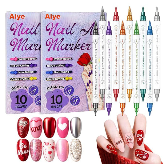 MKNZOME 10 Color Nail Art Pens, Double-ended Nail Polish Pens Drawing Painting Point Liner Acrylic Painted Pen Kit, DIY Nails Art Design Manicure Tools Christmas Gifts 2026 Upgrade (2 Set)