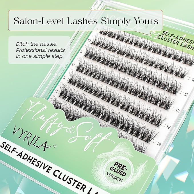 VYRILA Self-Adhesive Lash Cluster, Pre-Glued Clusters with Tweezers, Pop-On Faux Eyelashes, 3D Thin Band D Curl Natural Look Lahses, Easy to Apply, Reusable 0.05mm Eyelash Extensions (Joy-10-16-Kit)