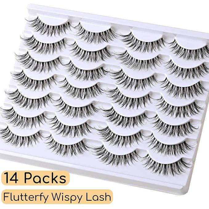 APCYUST Eyelashes Cat Eye Strip Lashes Natural Look Short False Cateye Lash 14 Pairs Clear Band Fake Mink Eyelash Fluffy Pestañas Postizas Naturales
