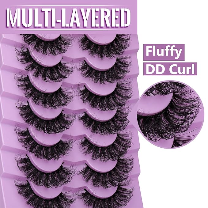 Fluff Lashes Mink Wispy False Eyelashes Curly Faux Mink Lashes 20mm Volume Fake Eyelashes 7 Pairs Eye Lashes Multipack by TOOCHUNAG