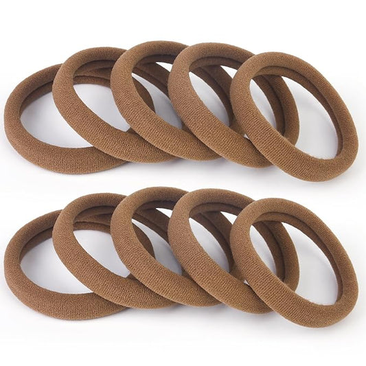 100PCS Thick Hair Ties for Women, Large Elastic Hair Bands in Bulk, Cotton Ponytail Holders for Thick Hair No Damage, 2 inch in Diameter, Light Brown, by BAOLI
