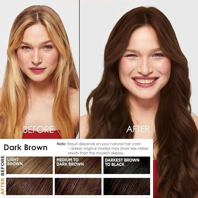 Hair Dye Shampoo 3 in 1 for Women Men, 100% Gray Coverage Root-to-Tip Coloring & Care, Long-Lasting Hair Color Shampoo with Natural Extracts, Easy Home Use for All Hair Types 16.9 fl oz (Dark Brown)