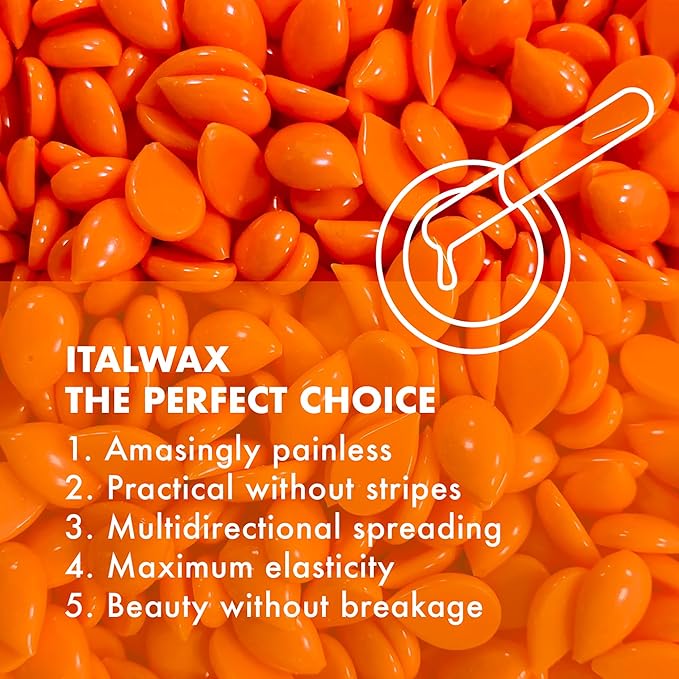 Italwax Top Line Coral Hard Wax 1.65lb (750g) – Creamy Intense Orange Texture with Strong Grip, Ideal for Bikini & Coarse Hair, Smooth Application for Sensitive Skin – Made in Italy