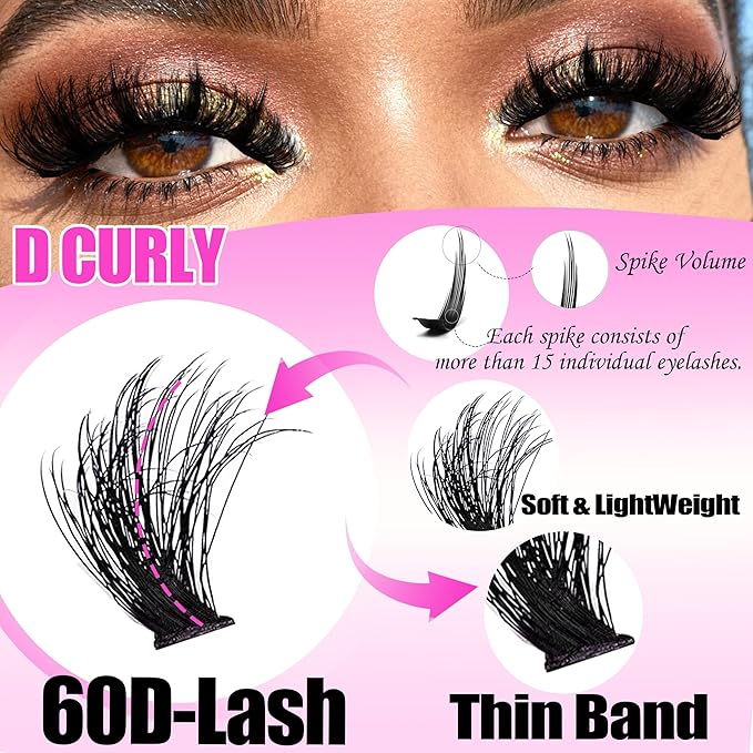60D Volume Lash Clusters Kit with Long 14-16mm Lashes Spikes+Bottom Clusters Eyelash Extension Kit 280Pcs D-curly Wispy Individual Lash Extensions Kit DIY Spiky Lash Bond and Seal by YIDUO