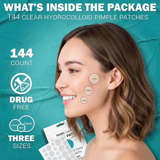 Mubo Care Pimple Patch – Hydrocolloid Acne Dots for Face, Invisible and Waterproof Blemish Spot Treatment – Fast Healing Pimple Stickers for All Skin Types (72 Count (Pack of 2))