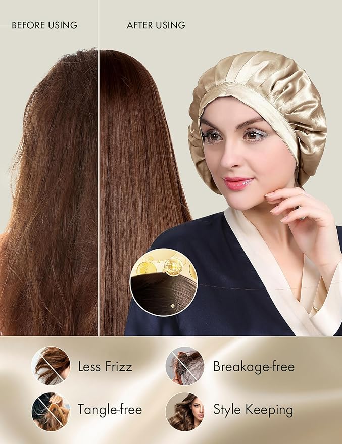 LilySilk 100% Mulberry Silk Bonnet, 19 Momme Silk Night Sleep Cap Adjustable Hair Wrap for Sleeping, Taupe