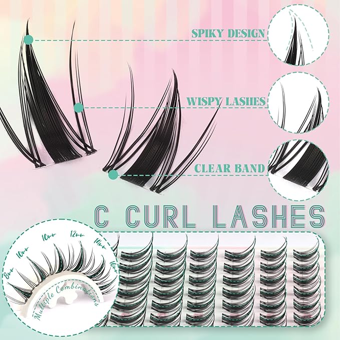 Lash Clusters Manga Fairy C Curl Deer Eyelash Clusters Natural Spiky Cluster Eyelash Extensions 120PCS 8-16MM Mixed Clear Band Doe Eyed Anime Wispy Lashes Cluster (Breath)