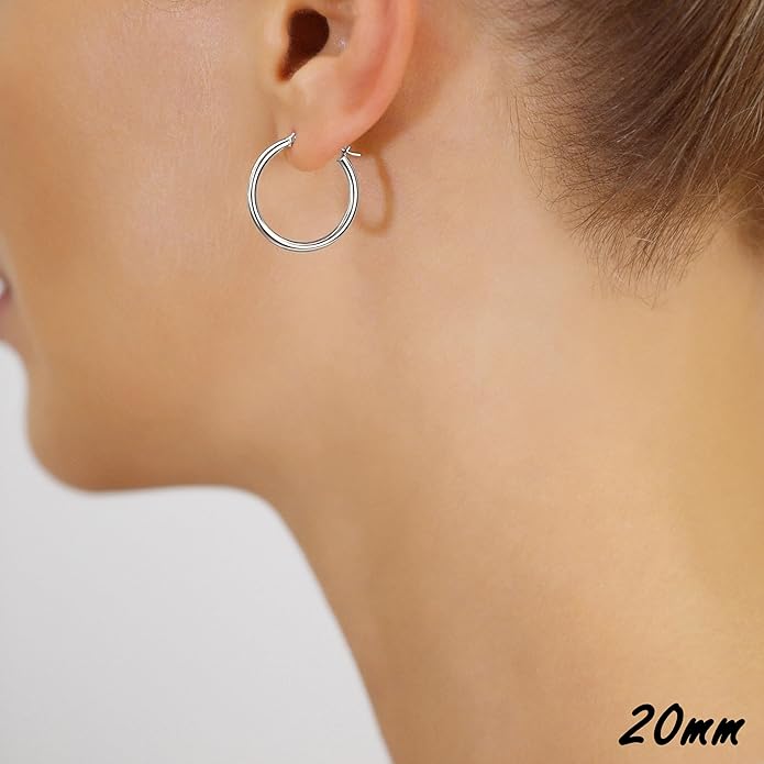 Classic 10K White Gold Hoop Earrings - Shiny Polished Plain Round Gold Hoops for Women and Men