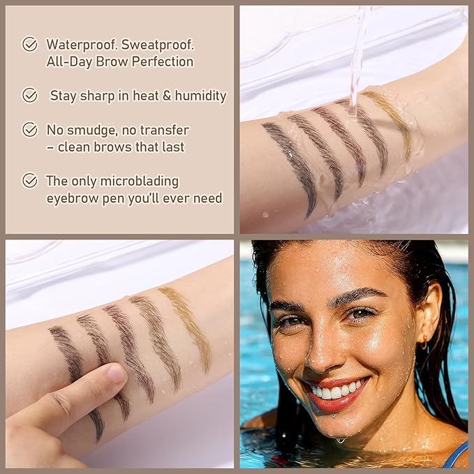 Dual-Ended Microblading Eyebrow Pencil for Women, 2 in 1 Liquid Eyebrow Pencil with Curved Tip and 4D Brow-Fection Microblading Pen, Shaped Fill HairLike Waterproof Lasting Eyebrows 04 Black Brown
