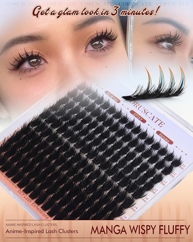 CORUSCATE Lash Clusters Manga Eyelash Cluster Fairy Lashes Spikes Cluster Eyelash Extensions 3D Wispy Lashes Clusters with Spikes Anime Individual Lash Extension 10-16mm DIY Mink Style