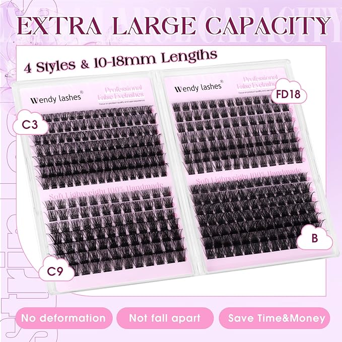 Wispy Individual Lash Clusters D-Curly Volume Lash Extensions 10-18mm Natural DIY Cluster Lashes for Beginners