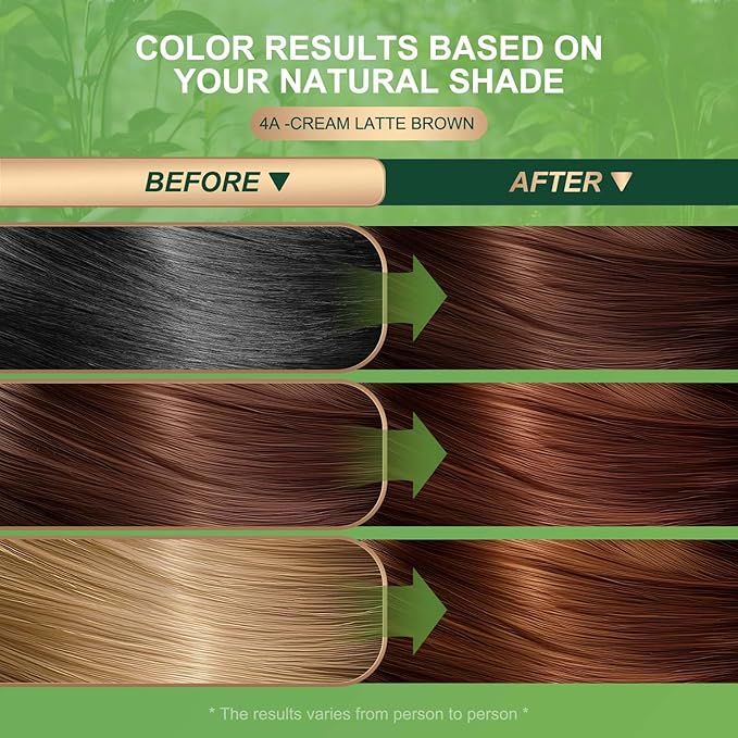 BioHueZ Permanent Hair Dye Gray Coverage Hair Dye PPD-Free Hair Color Kit 4A Cream Latte Brown