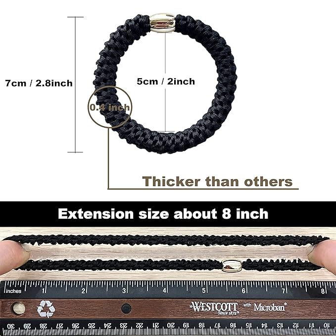 Tanha 15Pcs Hair Tie Bracelet,Hair Ties For Women Men,Ponytail Holders For Thick Hair,Strong Stretchy No Damage No Crease Hair Bands (Black)