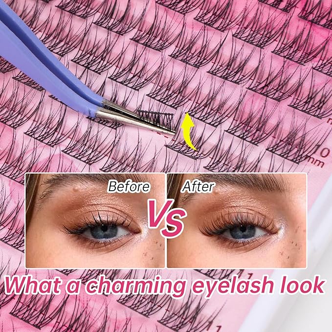 Natural Lash Clusters, 168Pcs Lash Extension Kit, 9-11MM Wispy Eyelash Clusters, Individual Lashes Cluster Kit with Bond and Seal and Tweezers DIY at Home by URNNE
