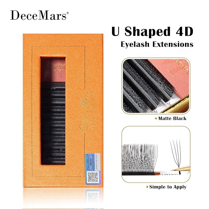 DeceMars U Shaped 4D Eyelash Extensions Supplies Easy Fans Russian Volume Crisscross Eyelashes Natural Soft YY Lash Extensions Handwoven Mesh Wispy Clusters Matte Black-0.07mm-M-11mm